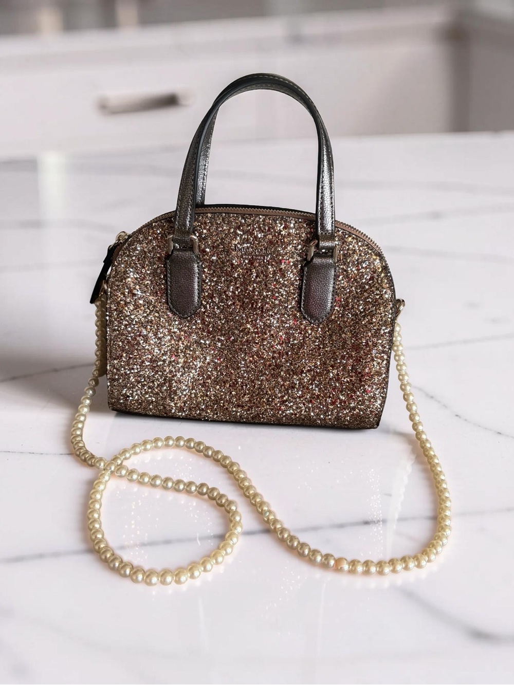 Kate Spade Lola Glitter Dome Mini Satchel Bag With Pearl Strap